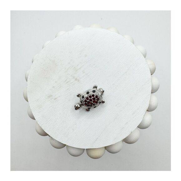 Vintage Turtle Brooch Pin Red Rhinestone Shell Silver Tone Animal Jewelry Kitsch - Picture 4 of 8